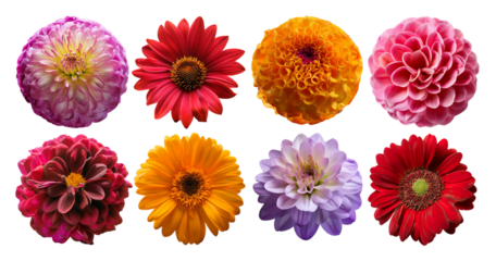 Colorful Collection of Flowers in Various Shapes and Sizes, isolated on transparent background