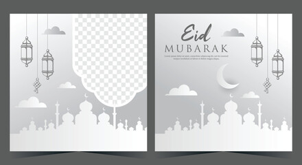 Fototapeta premium Islamic post. Eid Mubarak social media post