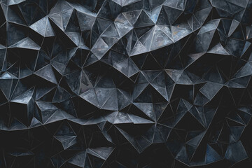 Fototapeta premium Abstract black background filled with numerous colorful triangles in various sizes and orientations