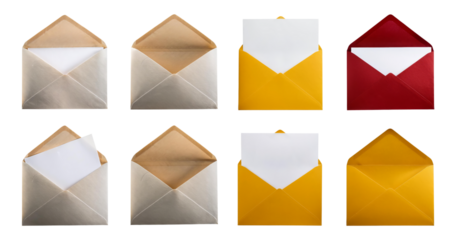 Colorful Envelope Collection for Invitations and Letter Writing, isolated on transparent background