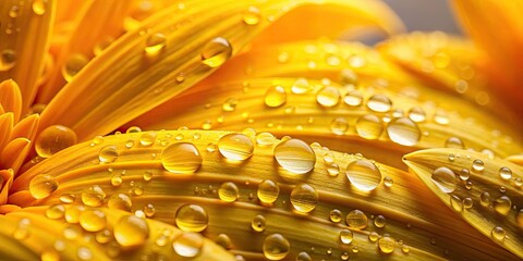 Macro Water Droplets Yellow Flower Petals Abstract Background Photography - Close Up Dew Drops