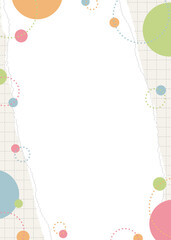 破れた方眼用紙と円形オブジェクトのフレーム、ポップなデザイン、縦向き