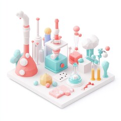 A colorful, playful science lab model featuring various test tubes, flasks, and whimsical shapes, perfect for educational or creative design purposes.