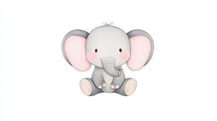 Cute cartoon elephant sitting with a playful expression against a white background, ideal for children's designs