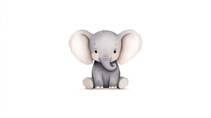 Cute cartoon elephant sitting with a playful expression in a minimalist setting