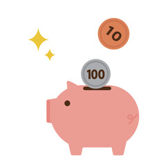 ブタの貯金箱と小銭　シンプルなイラスト素材