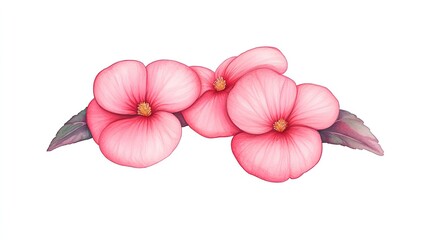 Delicate pink begonias arranged elegantly with soft petals and green leaves on a white background