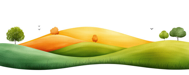 Vibrant Rolling Hills with Trees and Scenic Sky Background
