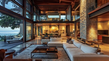 Luxury Waterfront Living Room with Ocean View