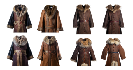 Elegant Fur Lined Coats Collections in Various Styles and Colors, isolated on transparent background