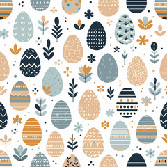 Adobe Illustrator Artwork, Easter Eggs And Spring Flowers. Seamless Easter. Eggs Pattern. Pastel Background. Easter Eggs Collection. Illustration For Your Design. Happy Easter.