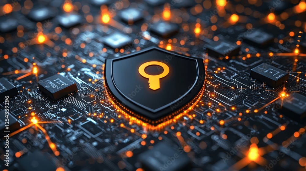 Poster digital security shield icon cyber environment abstract graphic