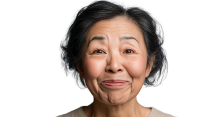 Playful senior woman making funny face on transparent background