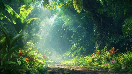 Enchanted Jungle Path: A Sunlit Tropical Paradise