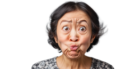Senior woman making funny face with transparent background