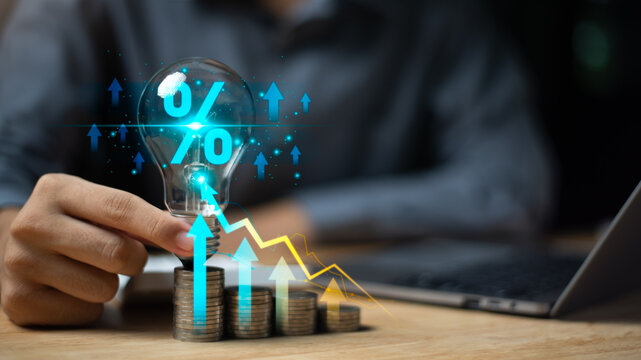 concept interest rates and dividends ,investment growth percentage and interest on deposits ,increase in interest rates ,Retirement returns ,increase of business profits,finance and investment.