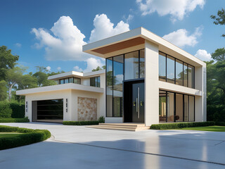 modern luxury two-story house front view residential architecture	