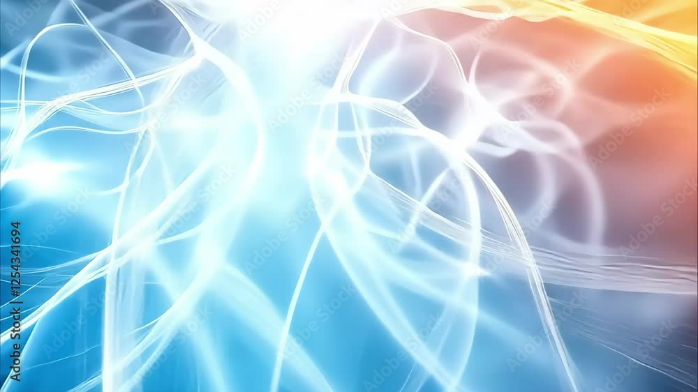 Aufkleber an abstract representation of neural networks or nerves, featuring flowing lines and a blend of blue