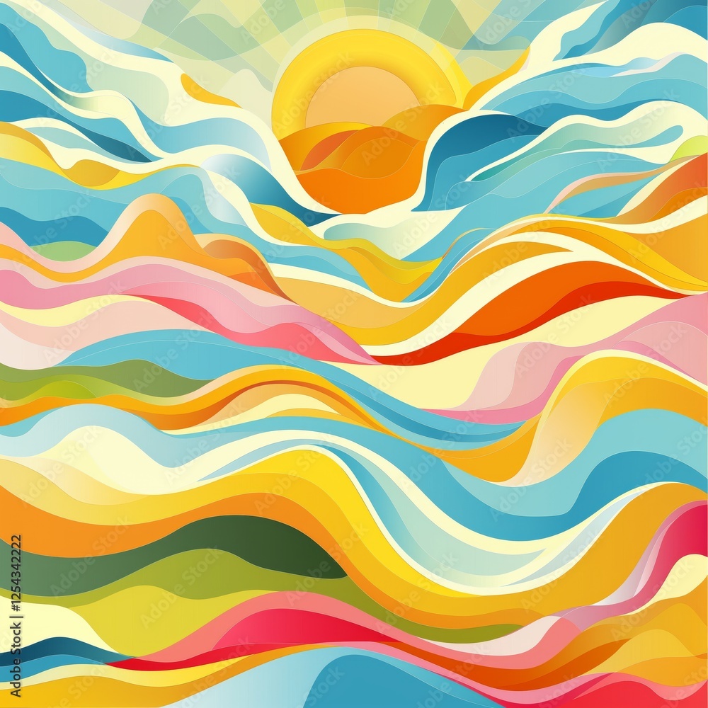 Poster abstract summer landscape: design an abstract summer landscape with flowing lines and gradients.
