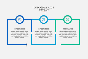 Obraz premium Thin line flat process . Business infographic with 3 options, arrows. Vector linear elements for presentation.