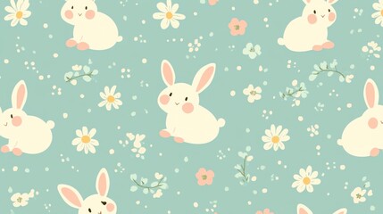 Cute bunny pattern design digital art whimsical theme pastel colors playful vibe