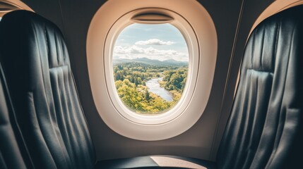Aerial River Valley View from Airplane Window