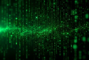 Digital green matrix. Futuristic dots background. Cyber texture with particles of different sizes. Technology illustration. Green matrix background.