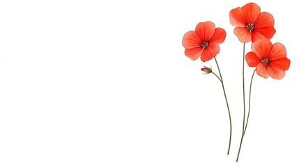 Naklejka premium Three vibrant red flowers with delicate petals arranged elegantly on a white background