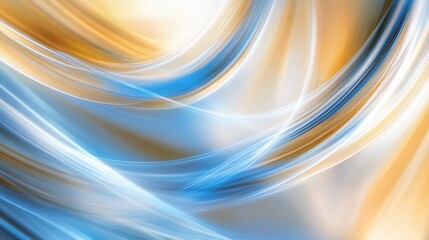 Abstract artwork with flowing waves of blue and gold colors creating a dynamic background