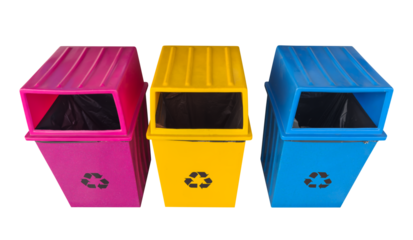 three colorful recycle bin