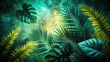 Tropical Leaf Silhouette Mural Wallpaper, Grunge Green Room Decor, Silhouette Photography