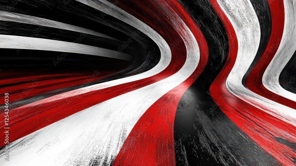 Poster abstract colorful wave patterns in red, black, and white creating a dynamic visual effect, suitable 