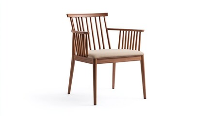 Classic Wooden Armchair With Beige Fabric Upholstery