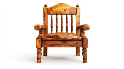 Classic Wooden Chair With Carved Details On White Background