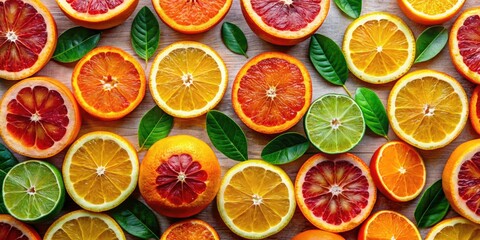 Vibrant Sliced Oranges in Minimalist Style - Fresh Citrus Fruit Photography for Healthy Lifestyle, Juicy Vitamin C, Colorful Arrangement, Top View Citrus Art