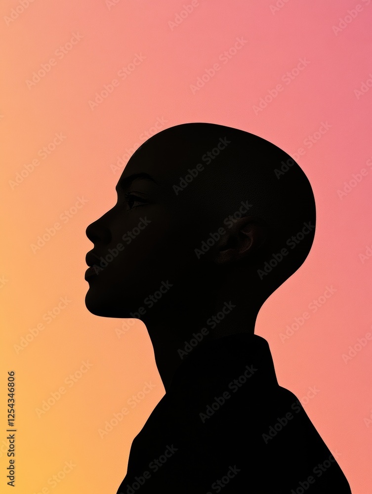 Poster silhouette profile of a person with bald patches against a colorful gradient background. generative 
