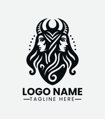 Hathor Goddess Logo Design, Egyptian Goddess Logo, Divine Feminine Logo, Ancient Egypt Logo, Mystical Goddess Logo