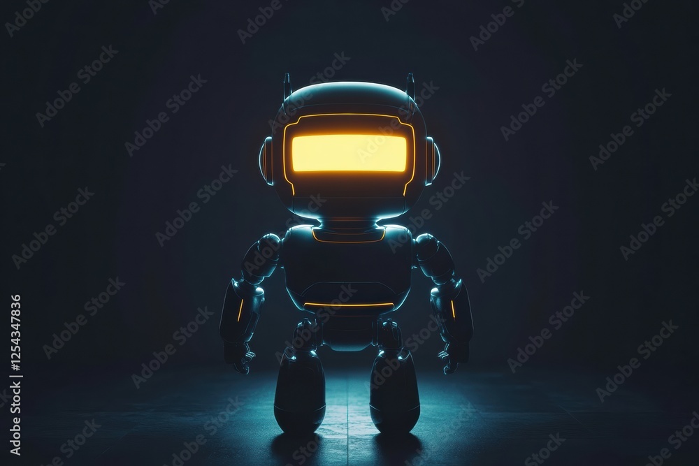 Sticker Glowing humanoid robot stands confidently in a dark minimalist space highlighting futuristic design elements. Generative AI