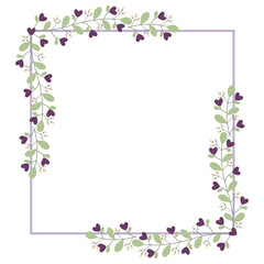 Square Border Frame With Purple Flowers And Green Leaves
