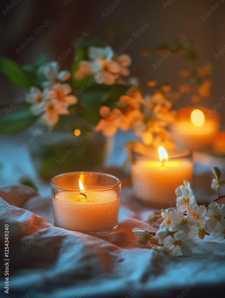 Poster elegant festive dining table adorned with glowing candles and fresh flowers for a memorable gatherin