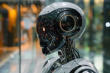 Fototapeta premium AR robot communicate with dog in the modern city. realistic 