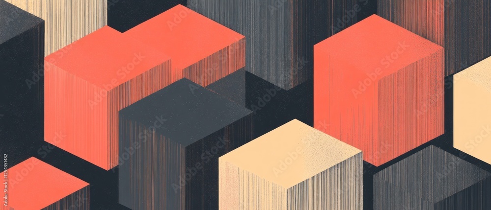 Poster abstract arrangement of colorful cubes creating depth perception