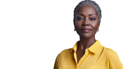 Confident senior woman posing with transparent background