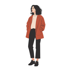 Fototapeta premium A woman wearing jacket illustration pants fashionable vector
