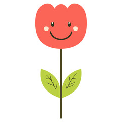 Cute smile tuilip flower illustration simple green vector