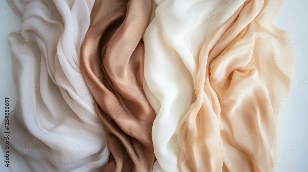 Poster Elegant flowing silk fabrics in soft tones with a neutral background for creative design and text placement. Generative AI