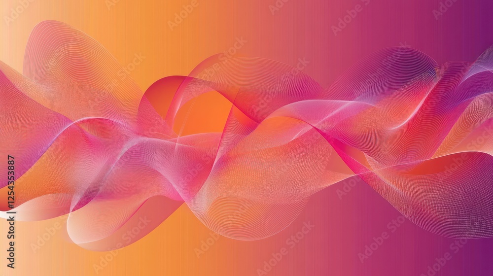 Poster abstract waves of vibrant pink and orange hues flowing seamlessly, creating a dynamic visual experie