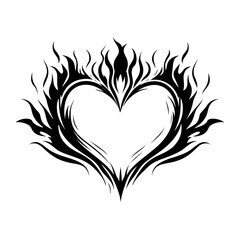 Simple heart with fire linear stencil design black vector