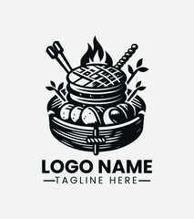 Yakimono Grill Logo Design, Japanese BBQ Logo, Grilled Japanese Food Logo, Yakitori Logo, Izakaya Logo