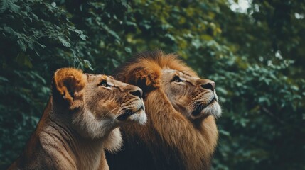 Fototapeta premium Cub Observes Adult Lion in Nature